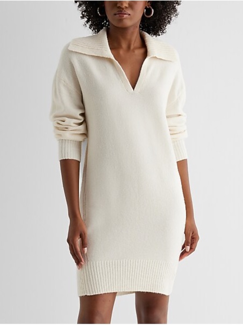 V-Neck Mini Sweater Polo Dress
